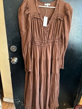 Moon River Chocolate Brown Tiered Maxi Dress with Ruffles